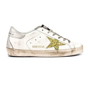 Golden Goose Super Star Sneakers (white, glitter gold and silver)